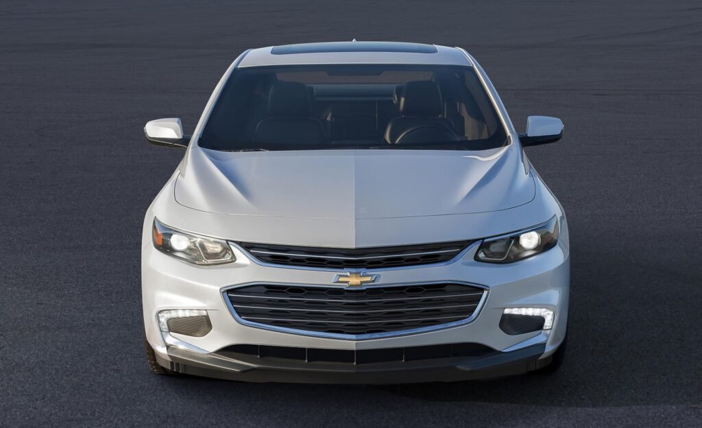 A 2024 Chevrolet Malibu captured from a front high angle, highlighting its reliable reputation for safety and efficiency.