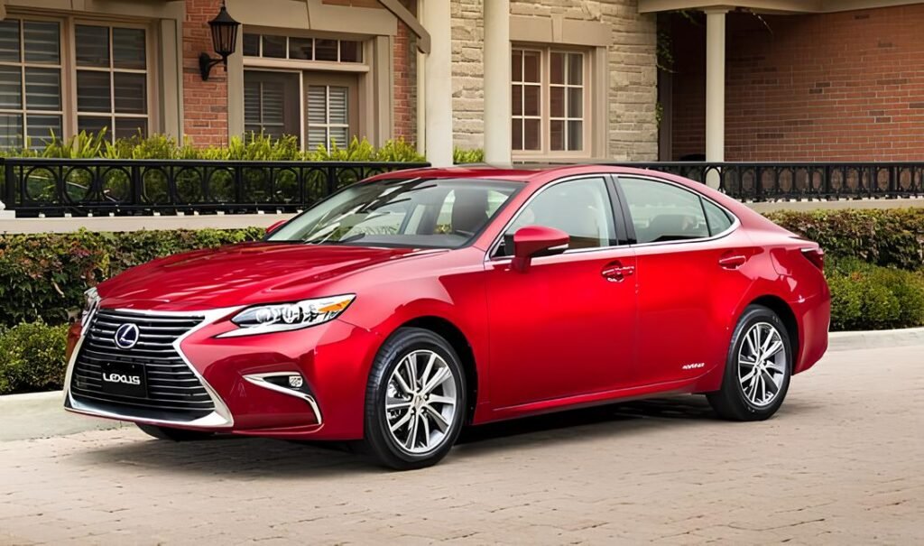 A red 2017 Lexus ES parked in front of an elegant home.