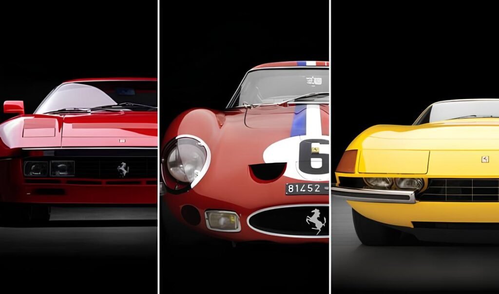 Image collage showing three best classic Ferraris