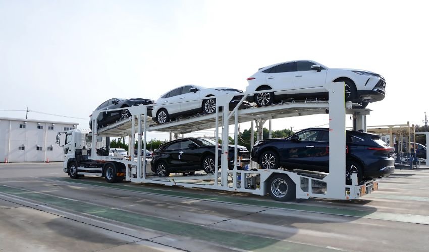 Toyota Cars being transported on a vehicle carrier.