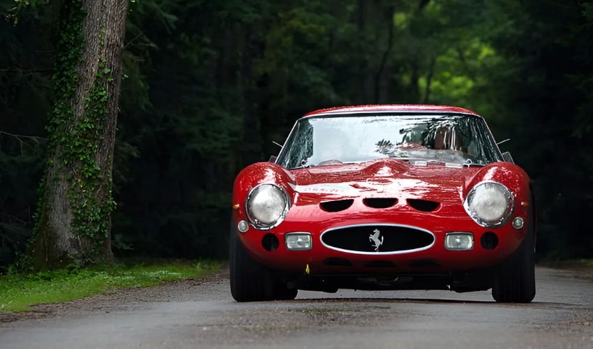 Front view of a red 1963 Ferrari 250 GTO