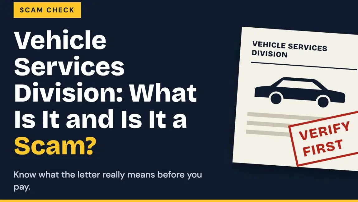 Vehicle Services Division letter and car warranty scam warning.